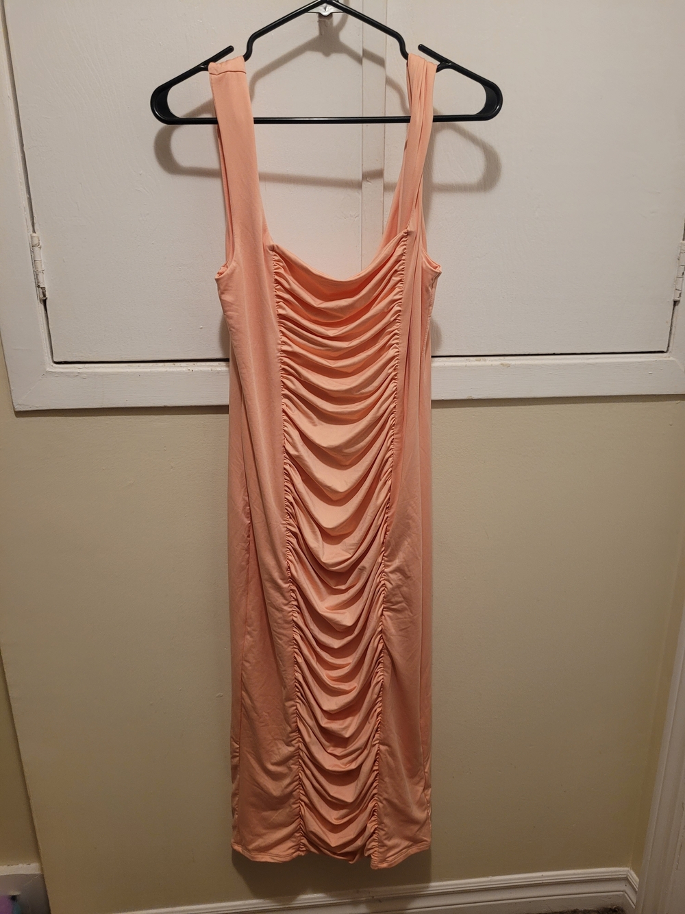 Peach Ruched Bodycon Dress